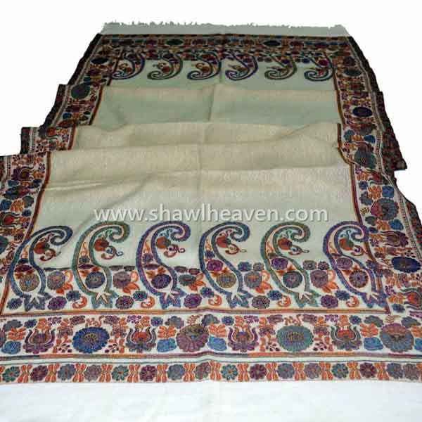 wool-cotton kashmiri kani jacquard woven shawls, stoles for ladies at wholesale prices